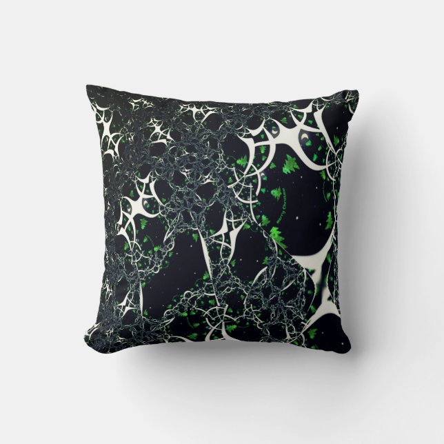 Unperfektes weißes Fraktal auf schwarzem Raum, ges Kissen (Vorderseite)