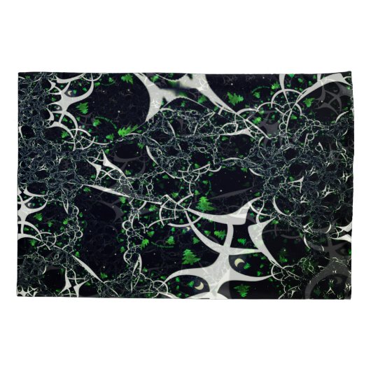 Unperfektes weißes Fraktal auf schwarzem Raum, ges Kissenbezug (Rückseite-Links)