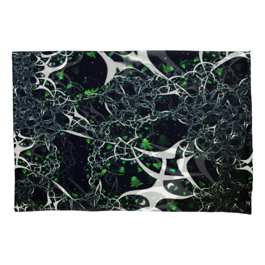 Unperfektes weißes Fraktal auf schwarzem Raum, ges Kissenbezug (Vorderseite-Links)