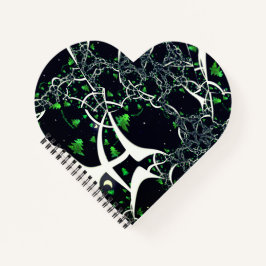 Unperfektes weißes Fraktal auf schwarzem Raum, ges Notizblock