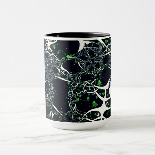 Unperfektes weißes Fraktal auf schwarzem Raum, ges Tasse (Zentrum)