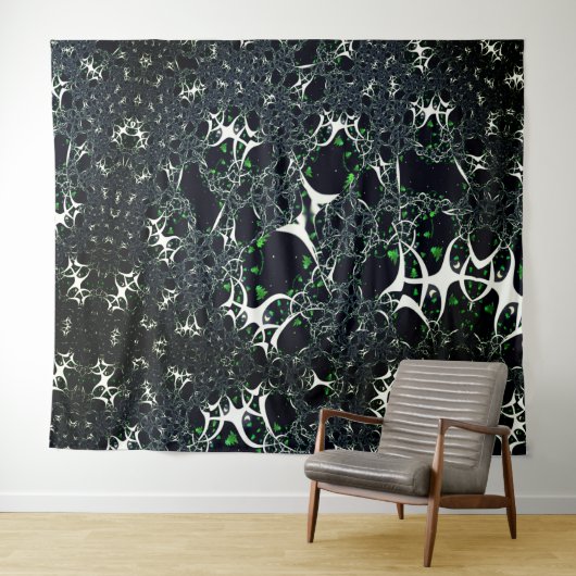 Unperfektes weißes Fraktal auf schwarzem Raum, ges Wandteppich (Beispiel (Horizontal))