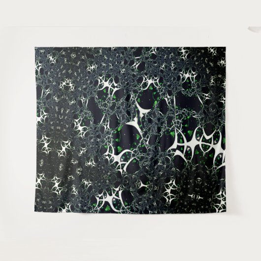 Unperfektes weißes Fraktal auf schwarzem Raum, ges Wandteppich (Vorderseite (Horizontal))