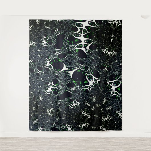Unperfektes weißes Fraktal auf schwarzem Raum, ges Wandteppich (Vorderseite)