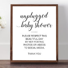 Unplugged Baby Shower No Social Media Sign