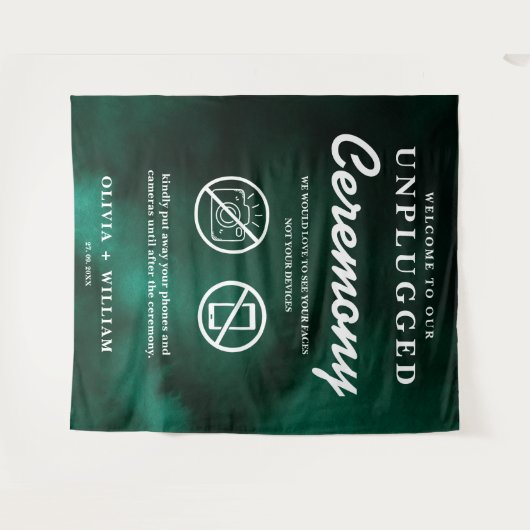 Unplugged Ceremony Emerald Green Backdrop Wandteppich (Vorderseite (Horizontal))