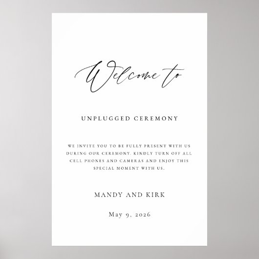 Unplugged Ceremony Wedding Sign Poster (Vorne)