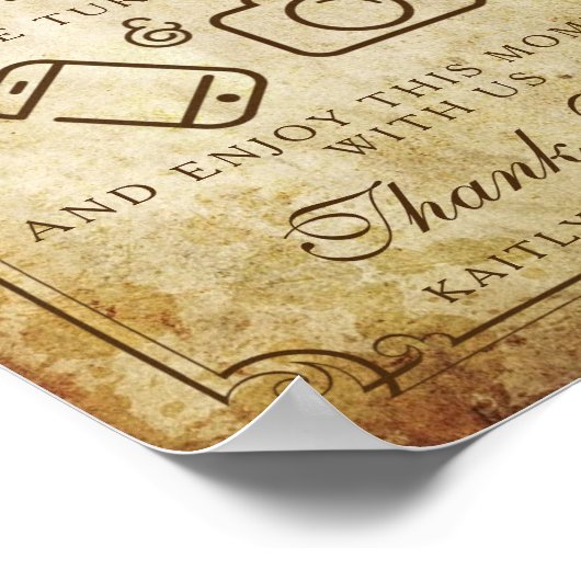 Unplugged Vintage Wedding Ceremony Sign Poster (Ecke)