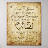 Unplugged Vintage Wedding Ceremony Sign Poster (Vorne)