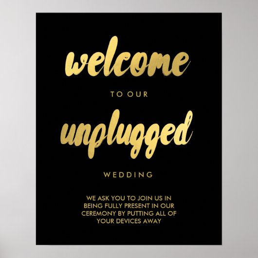 UNPLUGGED Wedding Begrüßung Gold trendige Glaszeic Poster (Vorne)
