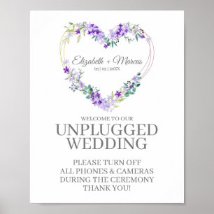 Unplugged Wedding Botanical Heart in Lila Shades Poster
