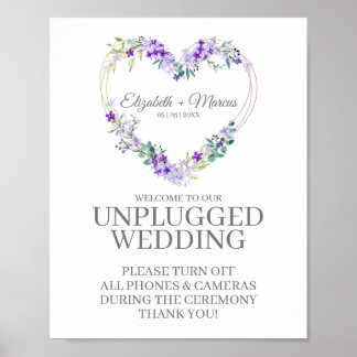 Unplugged Wedding Botanical Heart in Lila Shades Poster