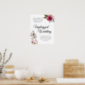 Unplugged Wedding Burgundy Floral Wedding Sign Poster (Küche)