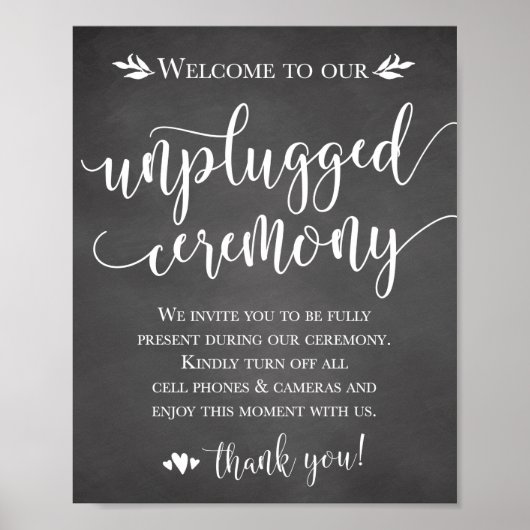 Unplugged Wedding Ceremony Sign 8x10 Poster (Vorne)