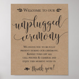 Unplugged Wedding Ceremony Sign 8x10 Poster
