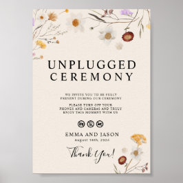 Unplugged Wedding Ceremony Sign Boho Wildblume Poster