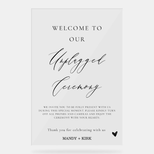 Unplugged Wedding Ceremony Sign | Please Turn Off  Acrylschild (Vorderseite)