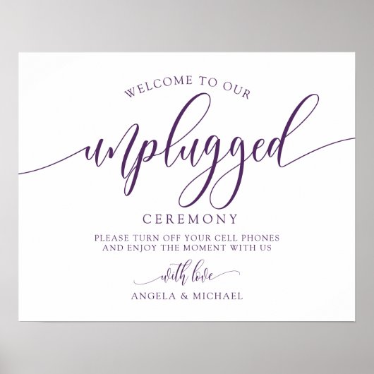 Unplugged Wedding Ceremony Typografy - Plum Lila Poster (Vorne)