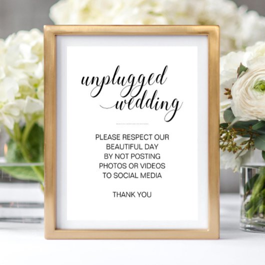 Unplugged Wedding No Social Media Sign Poster