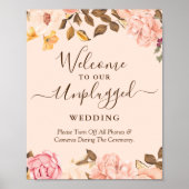 Unplugged Wedding Zeremony Sign Blush Gold Floral Poster (Vorne)