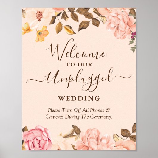 Unplugged Wedding Zeremony Sign Blush Gold Floral Poster (Vorne)
