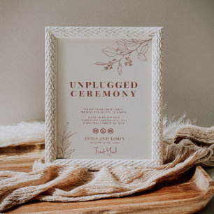 Unplugged Wedding Zeremony Sign Boho Floral Poster