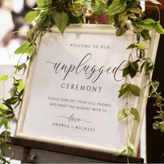 Unplugged Wedding Zeremony Sign Elegant Simple Poster