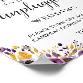 Unplugged Wedding Zeremony Sign Lila Gold Floral Poster (Ecke)