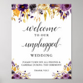 Unplugged Wedding Zeremony Sign Lila Gold Floral Poster (Vorne)