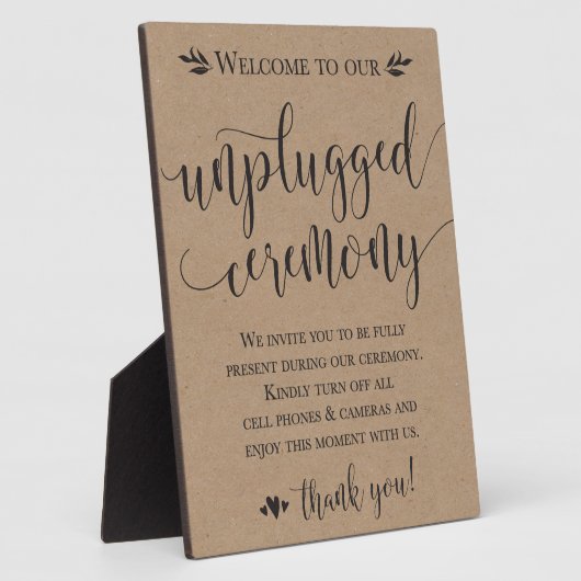 Unplugged Wedding Zeremony Sign Plaque 8x10 Fotoplatte (Seite)