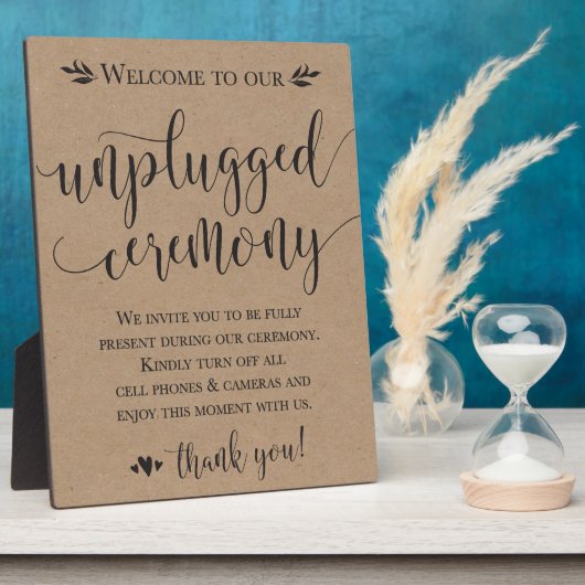 Unplugged Wedding Zeremony Sign Plaque 8x10 Fotoplatte (Seite)