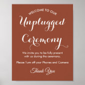 Unplugged Zeremonie Brown White Wedding Poster (Vorne)