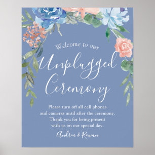 Unplugged Zeremonie Dusty Blue and Pink Wedding Poster