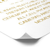 Unplugged Zeremonie Elegant Gold Script Hochzeit Poster (Ecke)