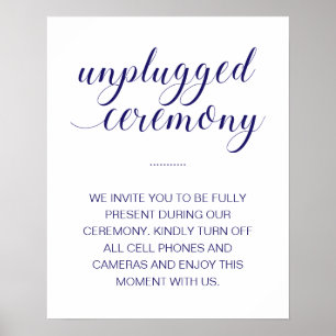 Unplugged Zeremonie Elegant Navy Blue Wedding Sign Poster