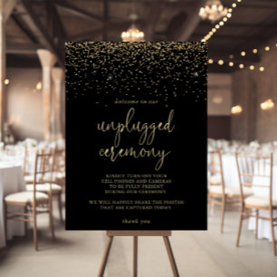 Unplugged Zeremony Gold Confetti Script Sign Poster