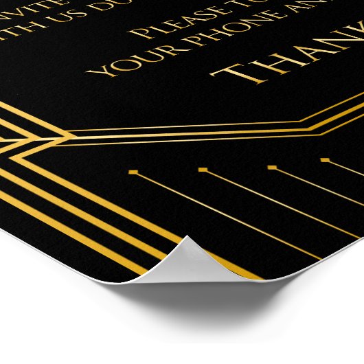 Unplugged Zeremony Wedding Sign | Gatsby Art Deco Poster (Ecke)