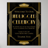 Unplugged Zeremony Wedding Sign | Gatsby Art Deco Poster (Vorne)