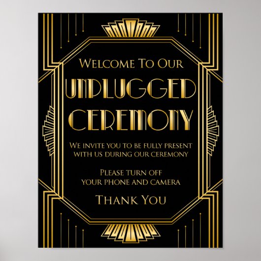 Unplugged Zeremony Wedding Sign | Gatsby Art Deco Poster (Vorne)