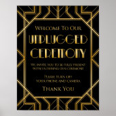 Unplugged Zeremony Wedding Sign | Gatsby Art Deco Poster (Vorne)