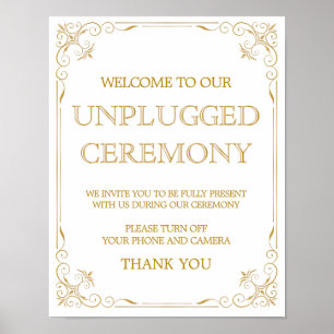 Unplugged Zeremony Wedding Sign   Gatsby Art Deco Poster