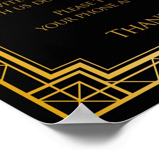 Unplugged Zeremony Wedding Sign | Gatsby Art Deco Poster (Ecke)