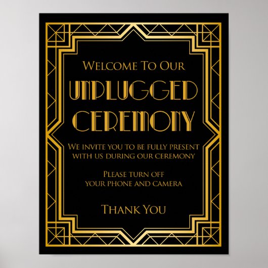 Unplugged Zeremony Wedding Sign | Gatsby Art Deco Poster (Vorne)
