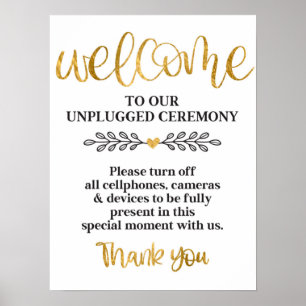 Unplugged Zeremony White Gold Calligraphy Wedding Poster