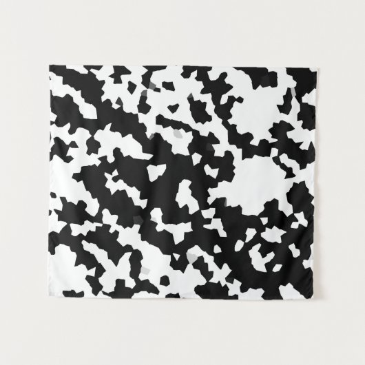 Unregelmäßige Abstrakte Mosaik Schwarz-Weiß-Camouf Wandteppich (Vorderseite (Horizontal))
