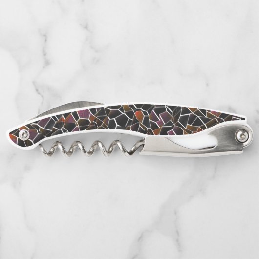 Unregelmäßiges dunkelrotes Mosaik auf Weiß Kellnermesser (Rückseite)