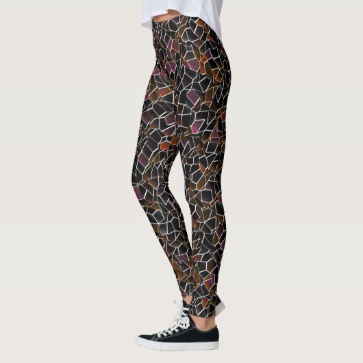Unregelmäßiges dunkelrotes Mosaik auf Weiß Leggings (Links)