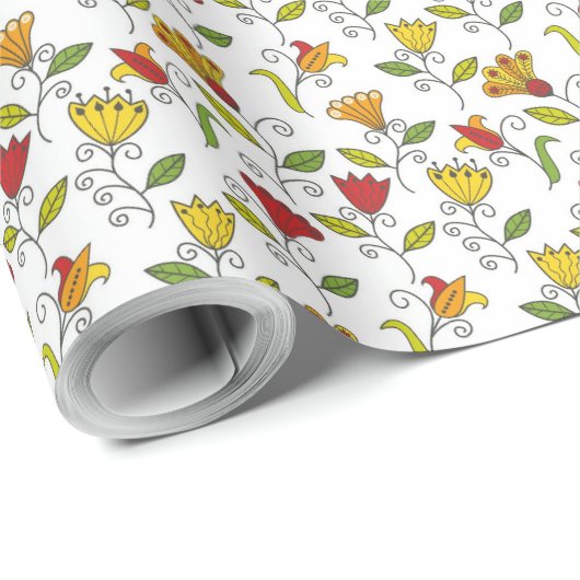 Unrolled and flat sheets of floral wrapping paper  geschenkpapier (Rolleneckpunkt)