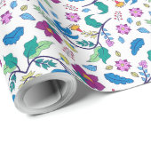 Unrolled and flat views of vibrant floral wrapping geschenkpapier (Rolleneckpunkt)