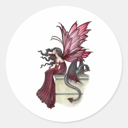 Unruhiger Rubin-Gotisch-Roter Feen- und Drache Runder Aufkleber (Vorderseite)